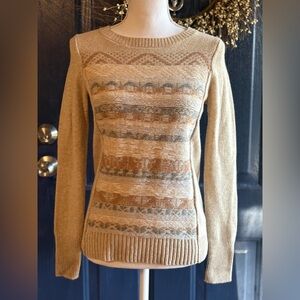 J. Crew Tan Brown Blue Knit Panel Wool Sweater NWOT